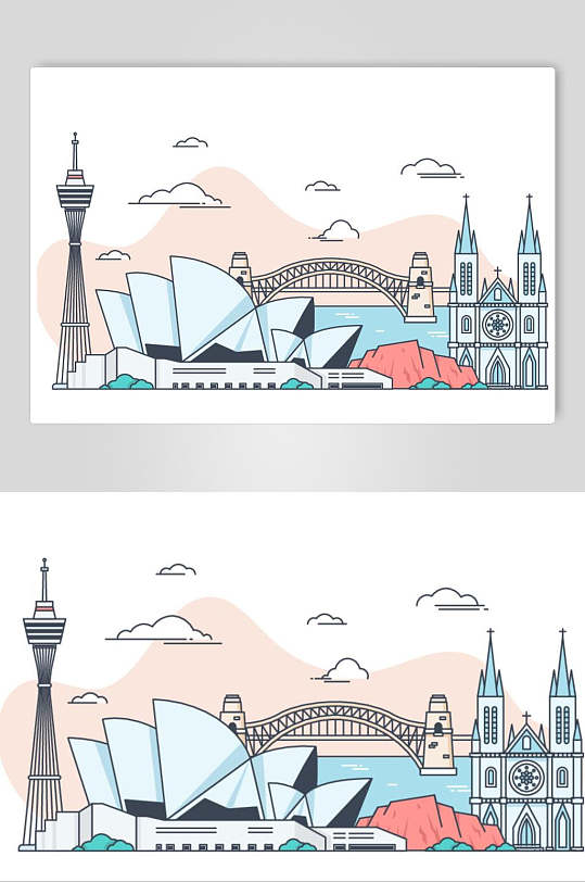 精美手绘城市地标建筑矢量素材