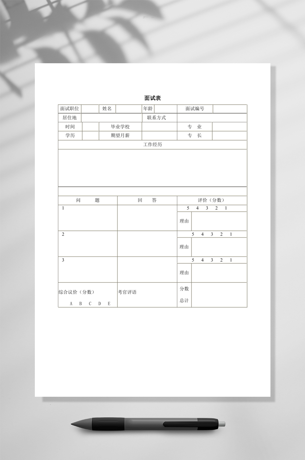 面试表模板WORD素材