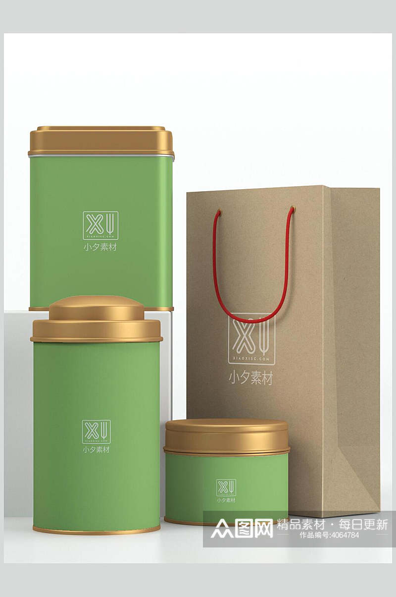 绿色纸袋茶叶样机设计素材