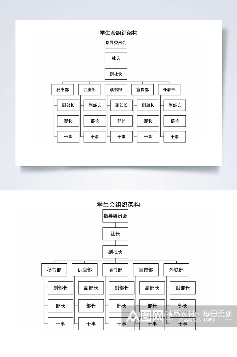 学生会组织架构图横版WORD表素材