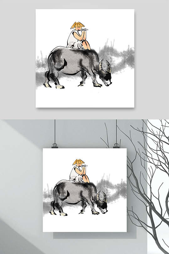 古风水墨牧童素材-众图网