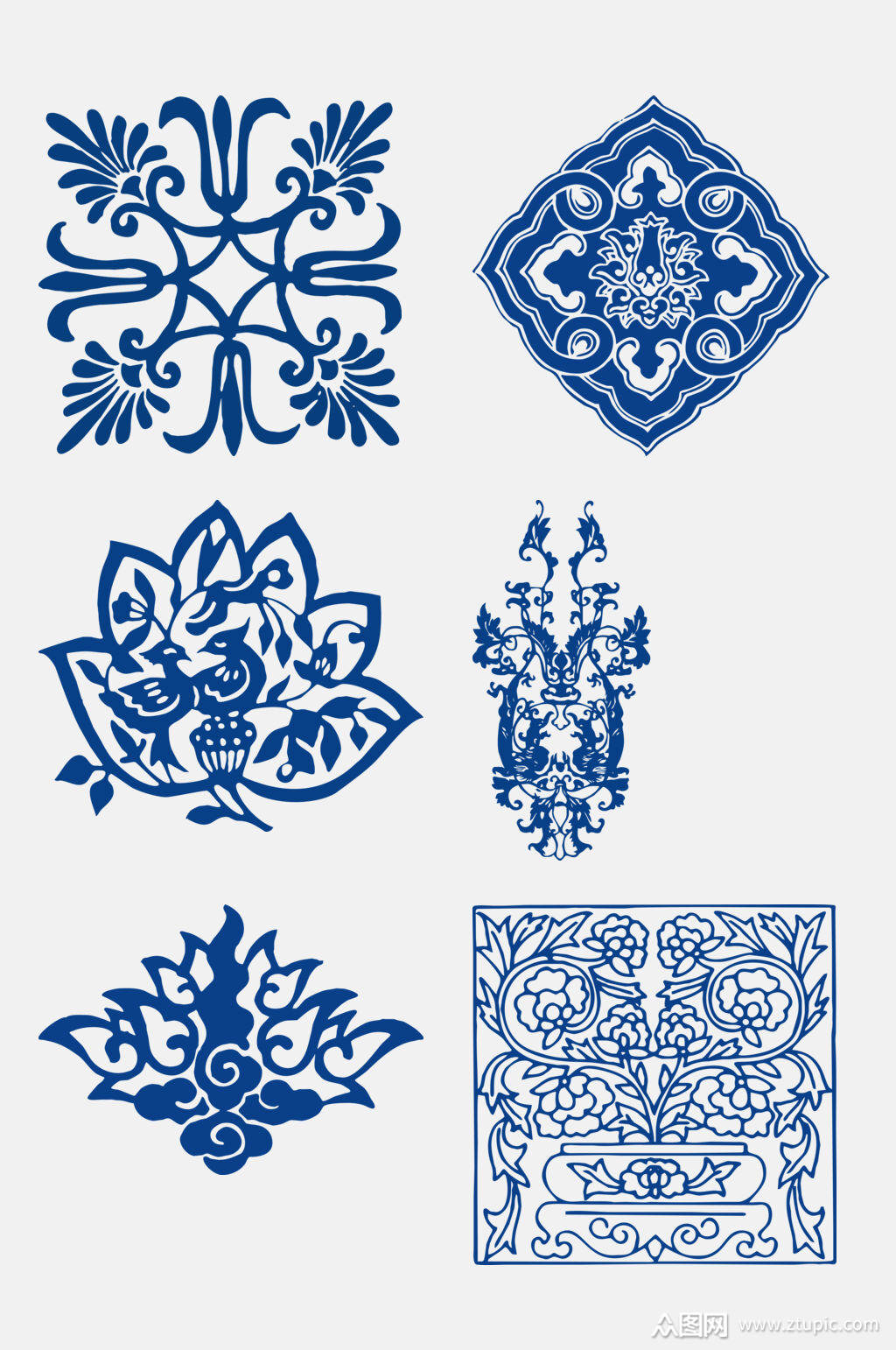 简洁蓝色青花瓷花纹免抠设计素材