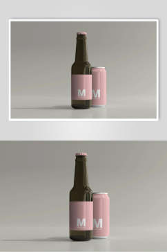 粉色易拉罐白色英文啤酒样机