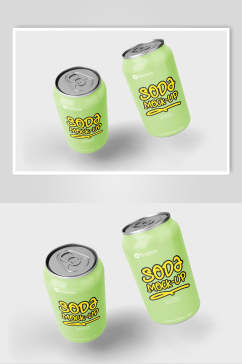英文绿色创意易拉罐饮料包装样机