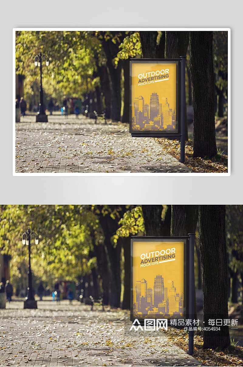 黄色英文简约户外街道海报广告样机素材