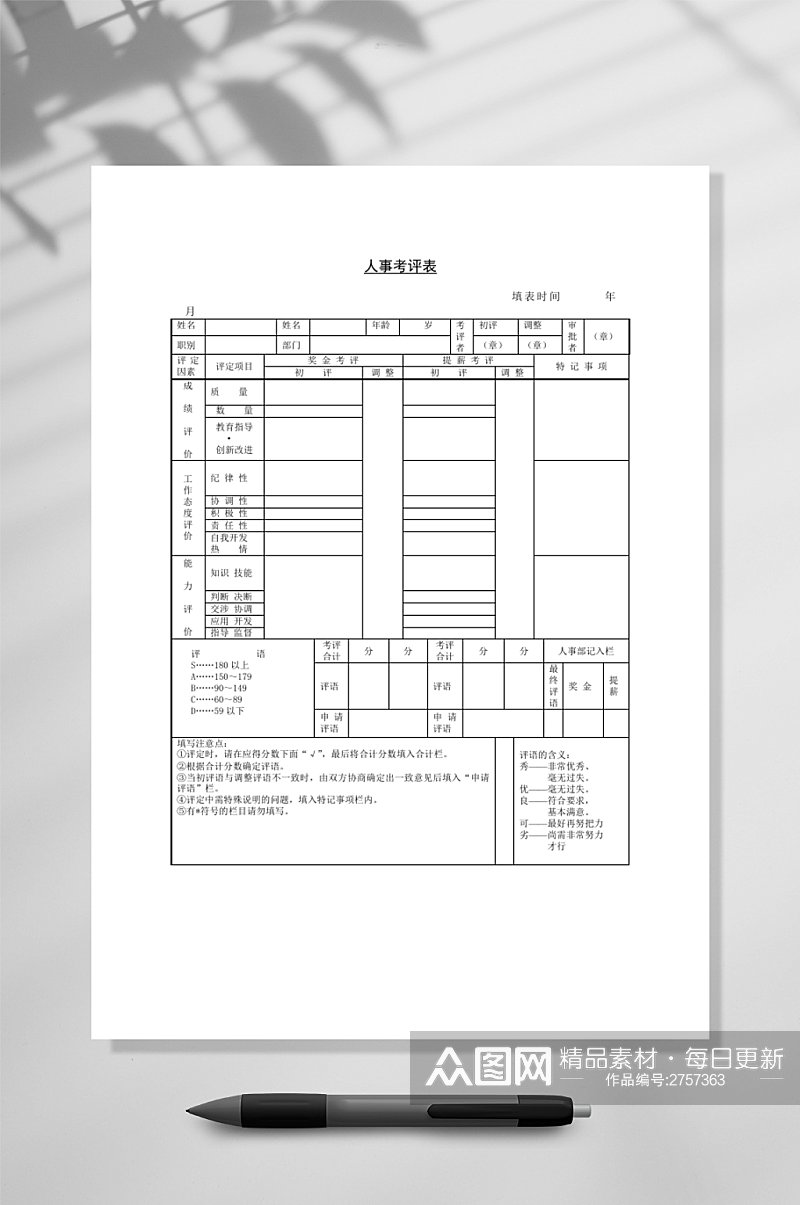 人事考评表模板WORD素材