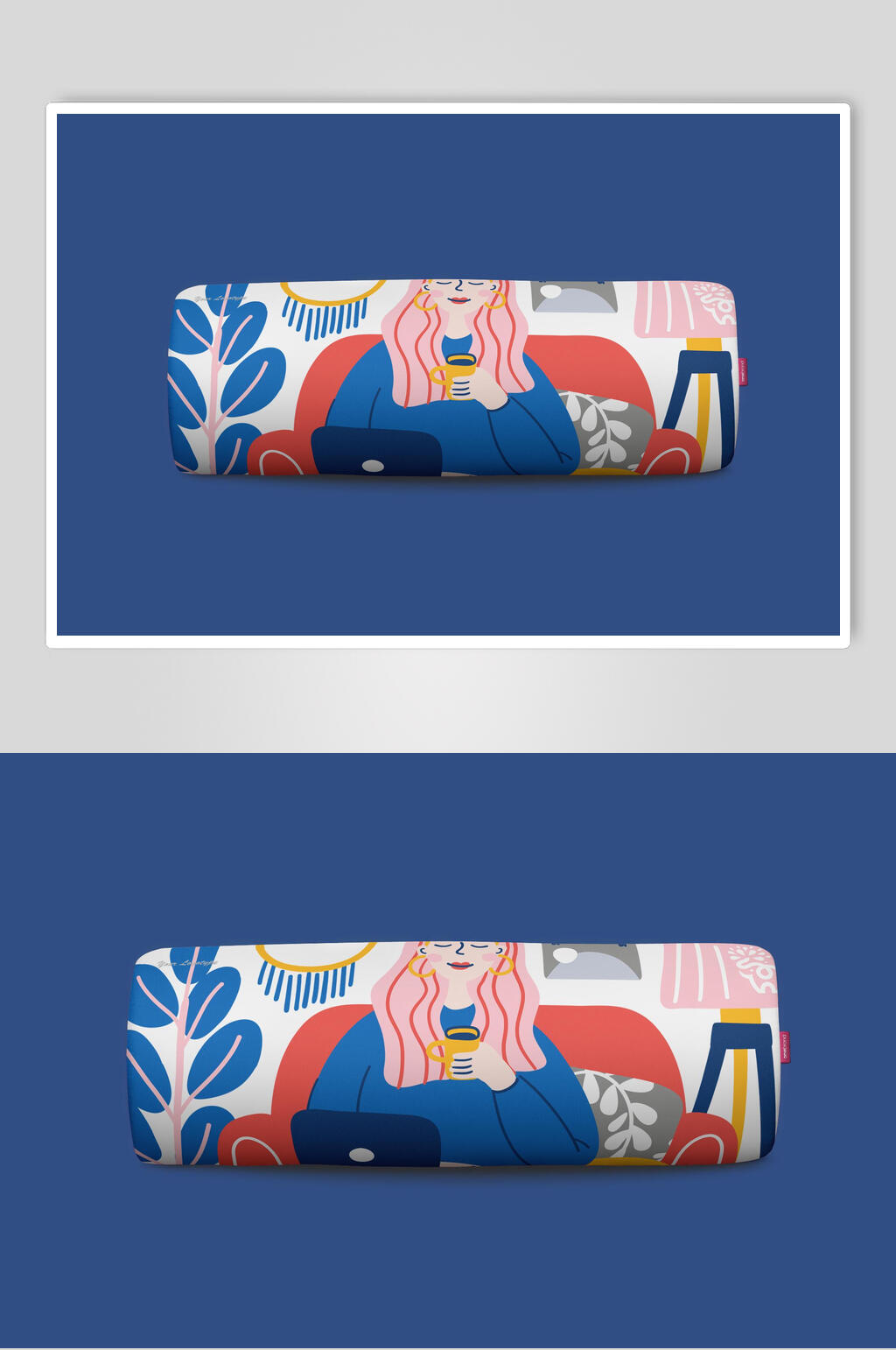 少女叶子手绘蓝红色品牌印象VI样机素材