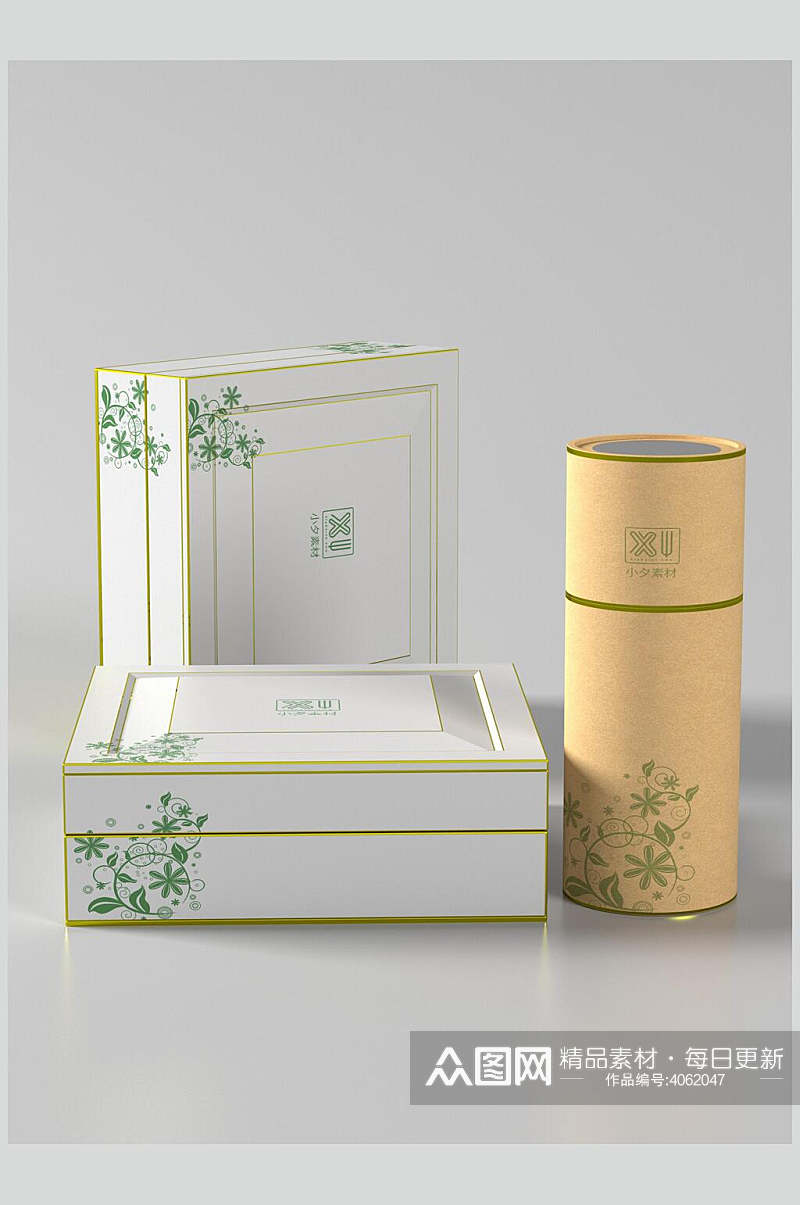 绿色立体清新大气高端茶叶样机设计素材