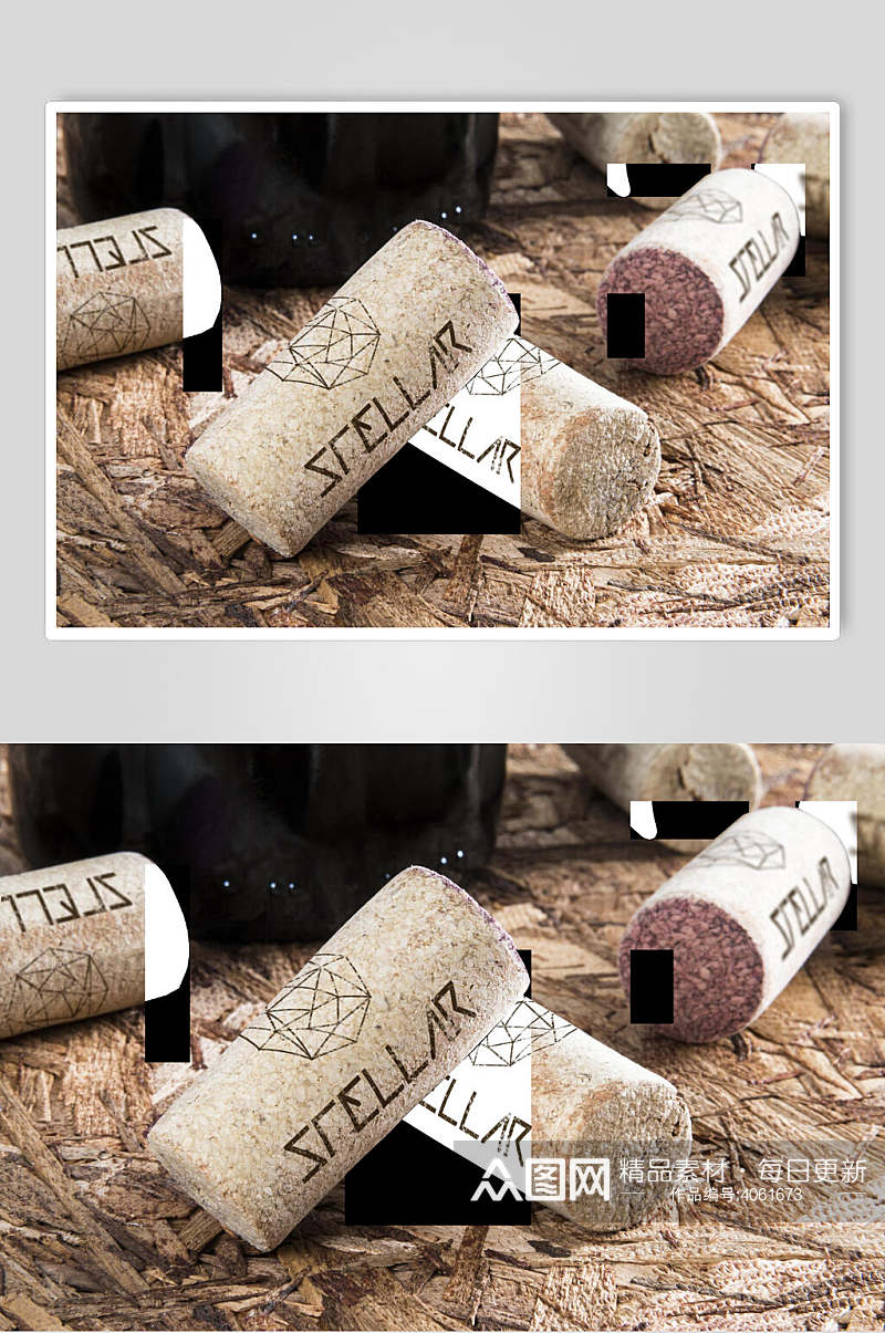 英文字母木屑棕色红酒包装组合样机素材