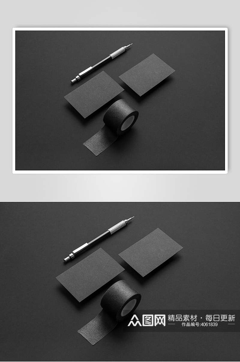 纯黑色空白纸张卡片组合样机素材
