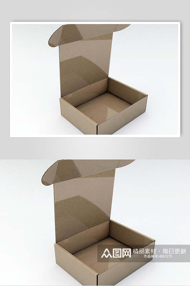 清新个性硬壳深棕瓦楞纸包装盒样机素材