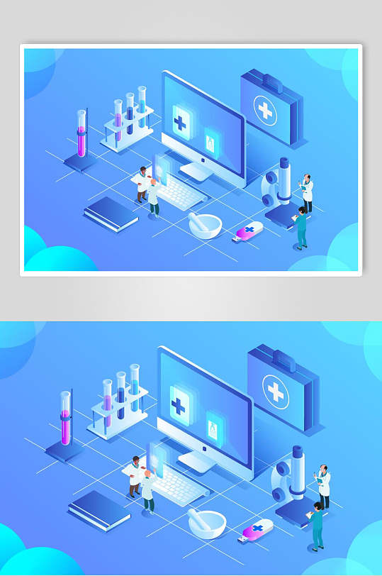 时尚电脑医疗医院插画场景矢量素材