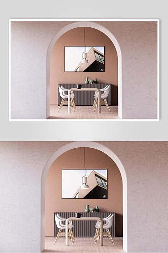 粉色椅子创意家居装饰画相框样机
