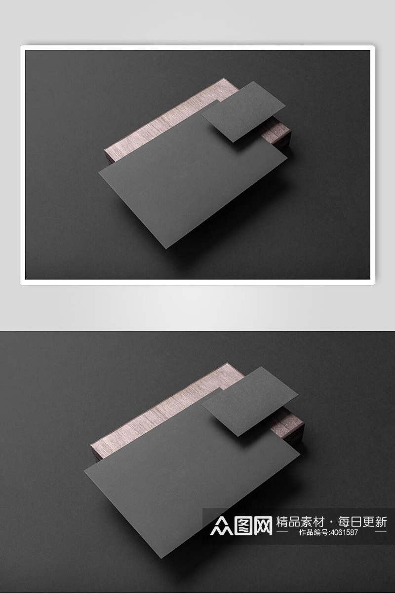立体方形灰色空白纸张卡片组合样机素材