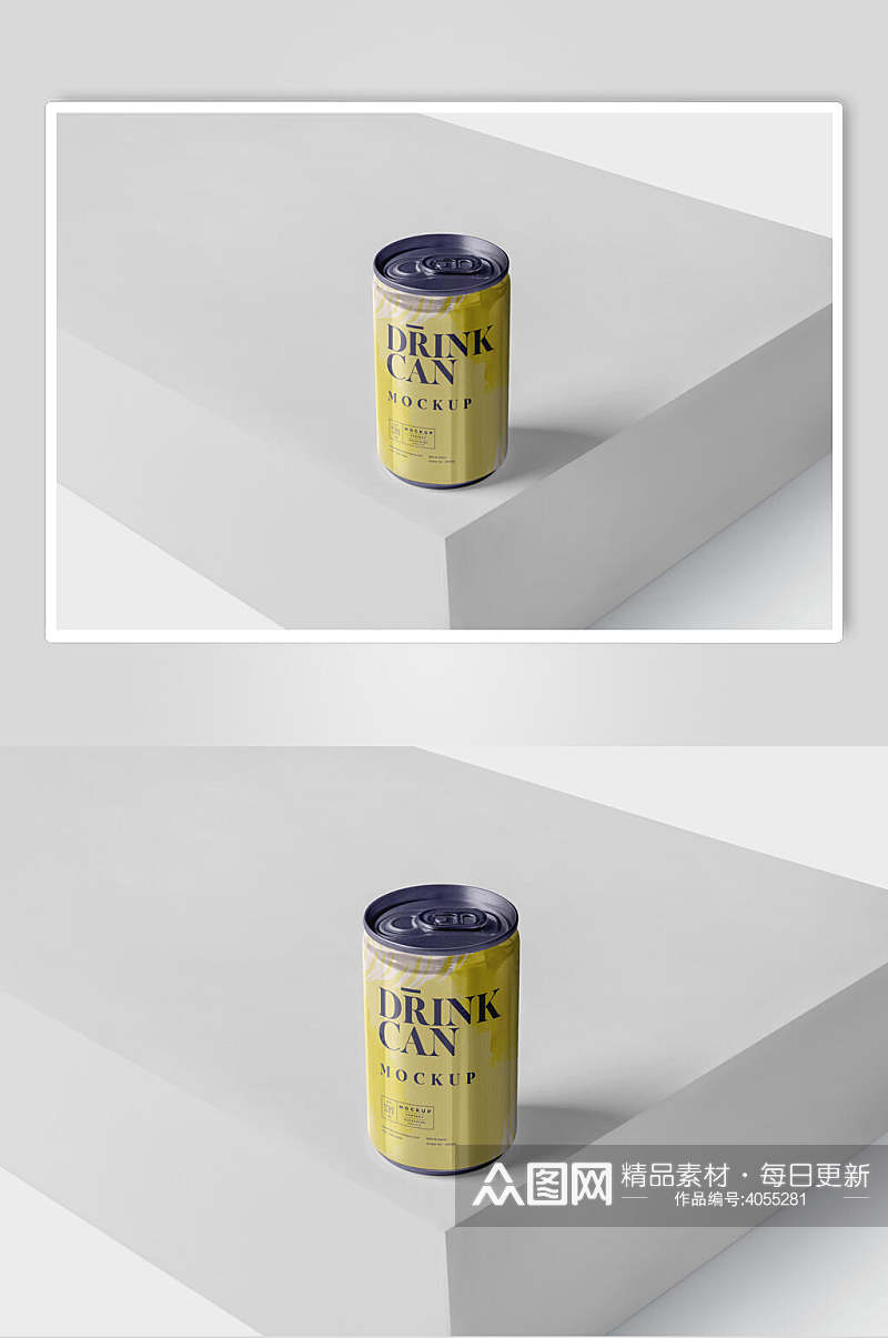 英文瓶子黄灰色易拉罐饮料包装样机素材