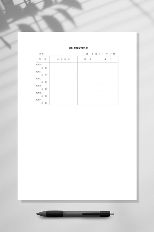 一周出差预定报告表WORD