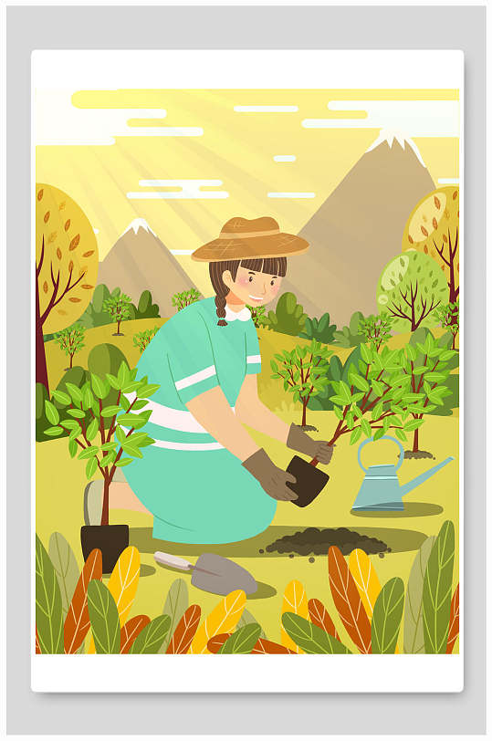 时尚黄色高端大气创意保护环境插画