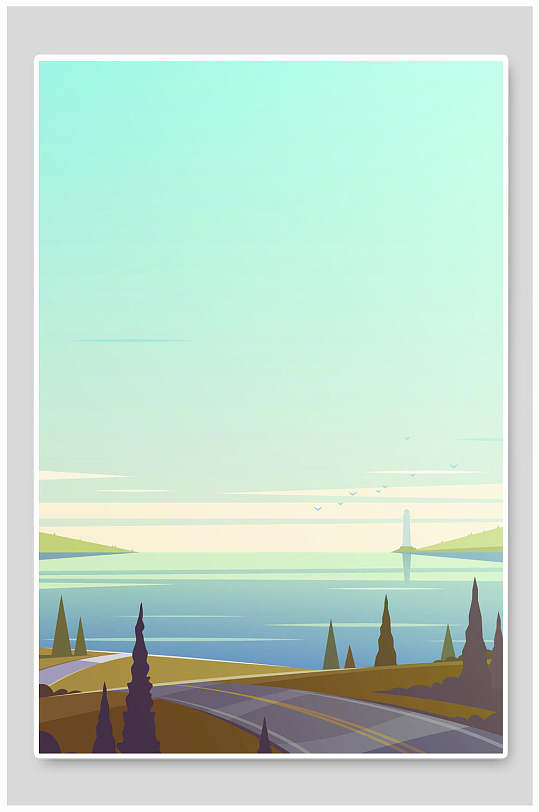 简约时尚绿色自然风景插画矢量背景