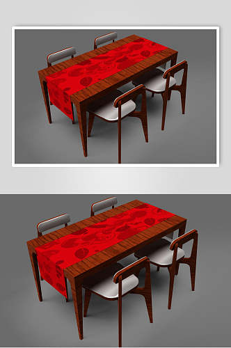 创意时尚餐桌红色桌布样机