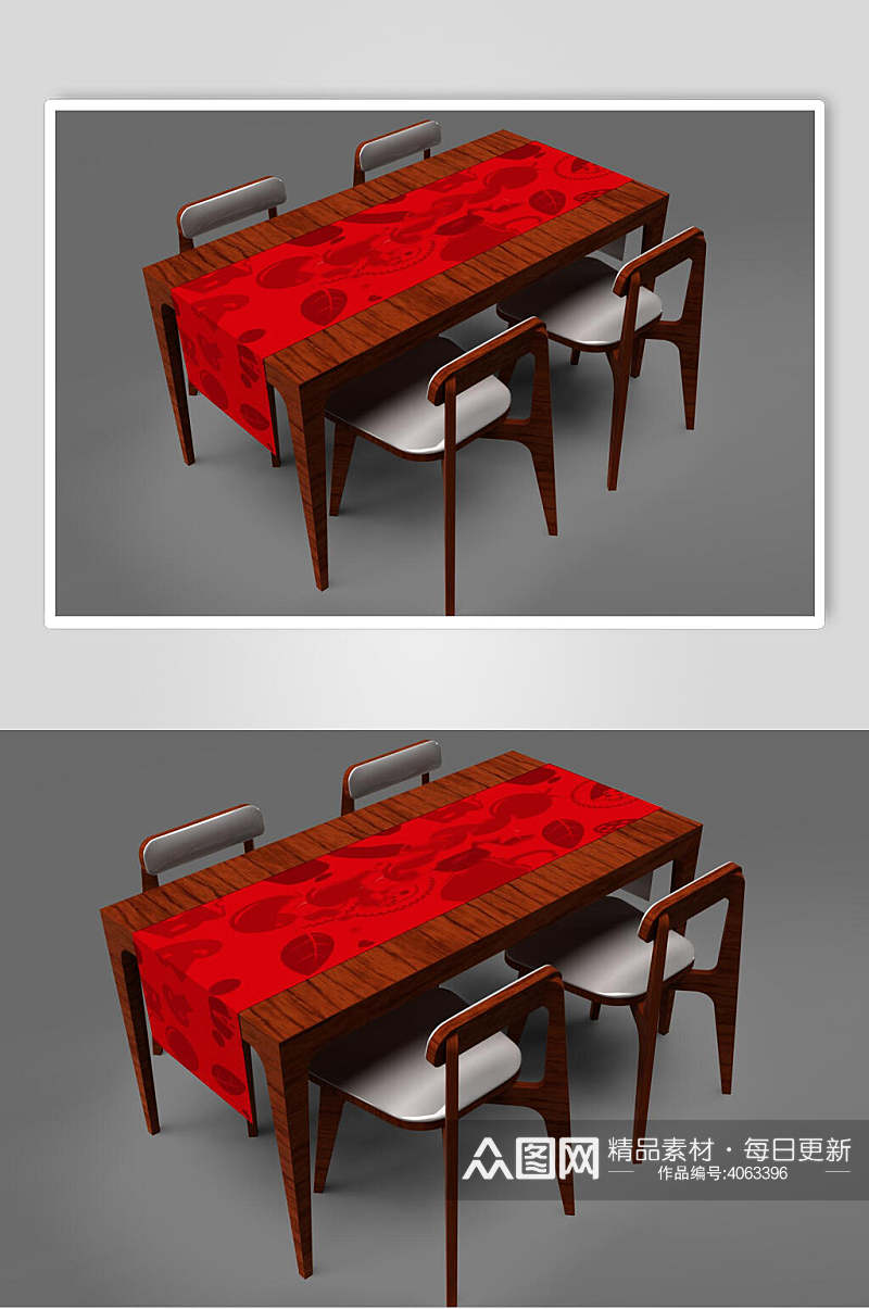 创意时尚餐桌红色桌布样机素材
