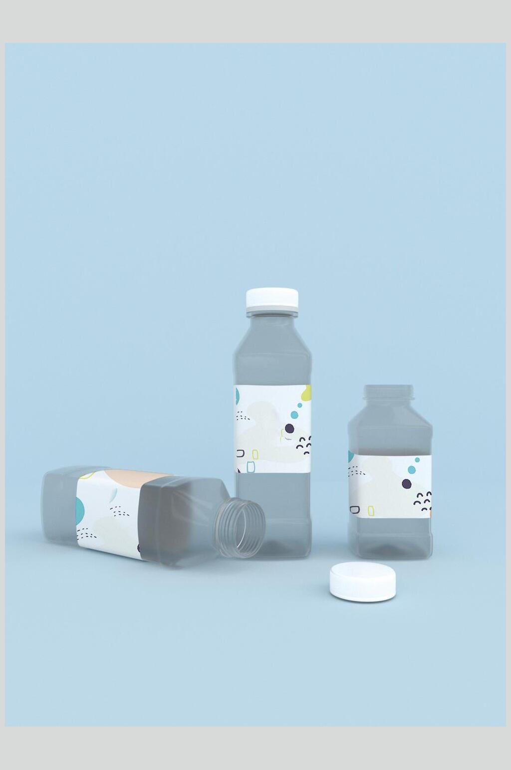 瓶子蓝色创意立体礼盒展示VI样机素材