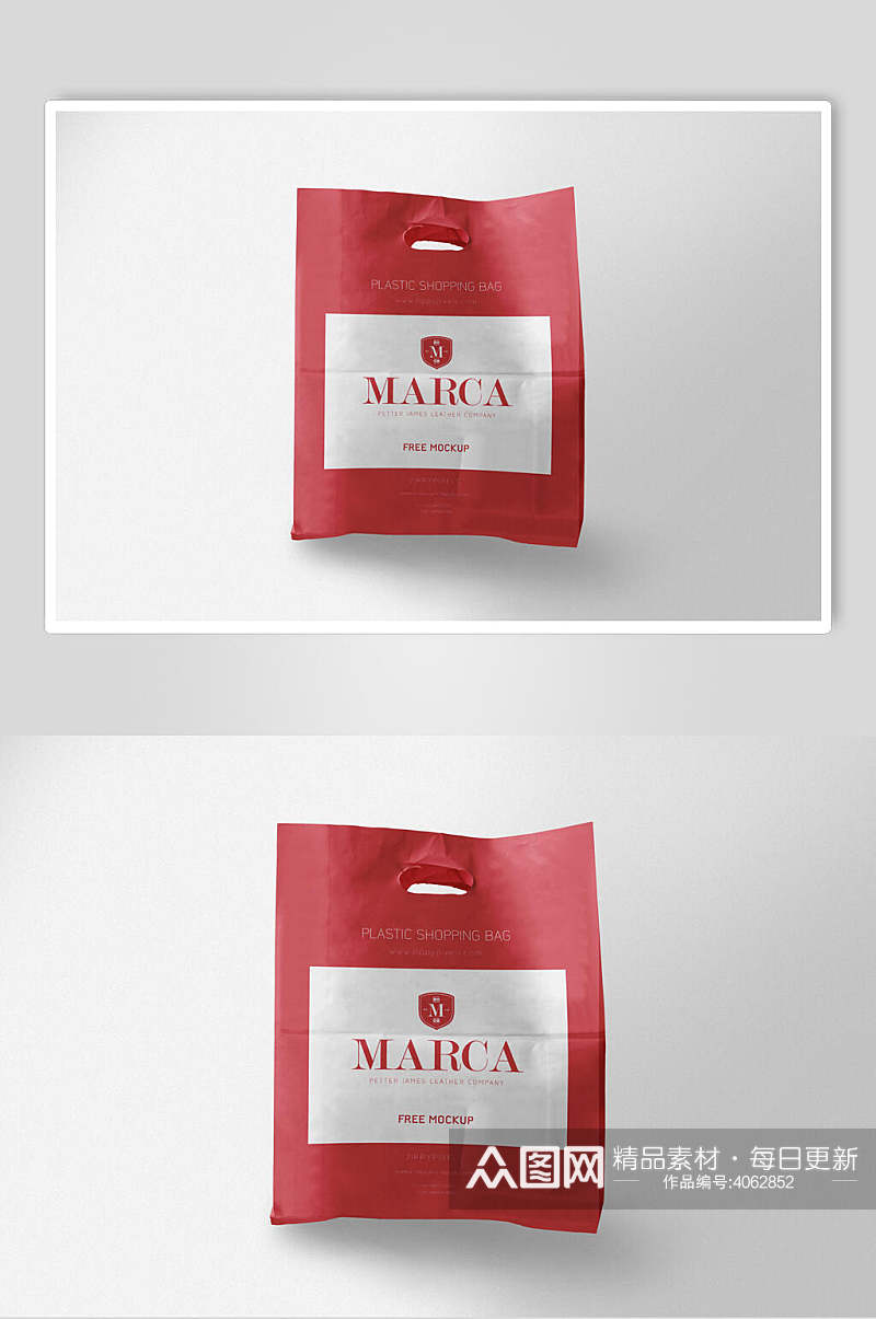 时尚红白英文创意大气塑料袋样机素材