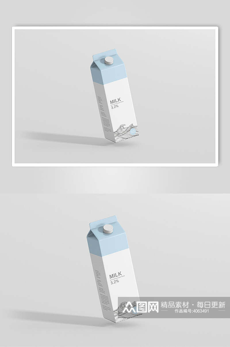 简约蓝白创意牛奶酸奶包装盒样机素材