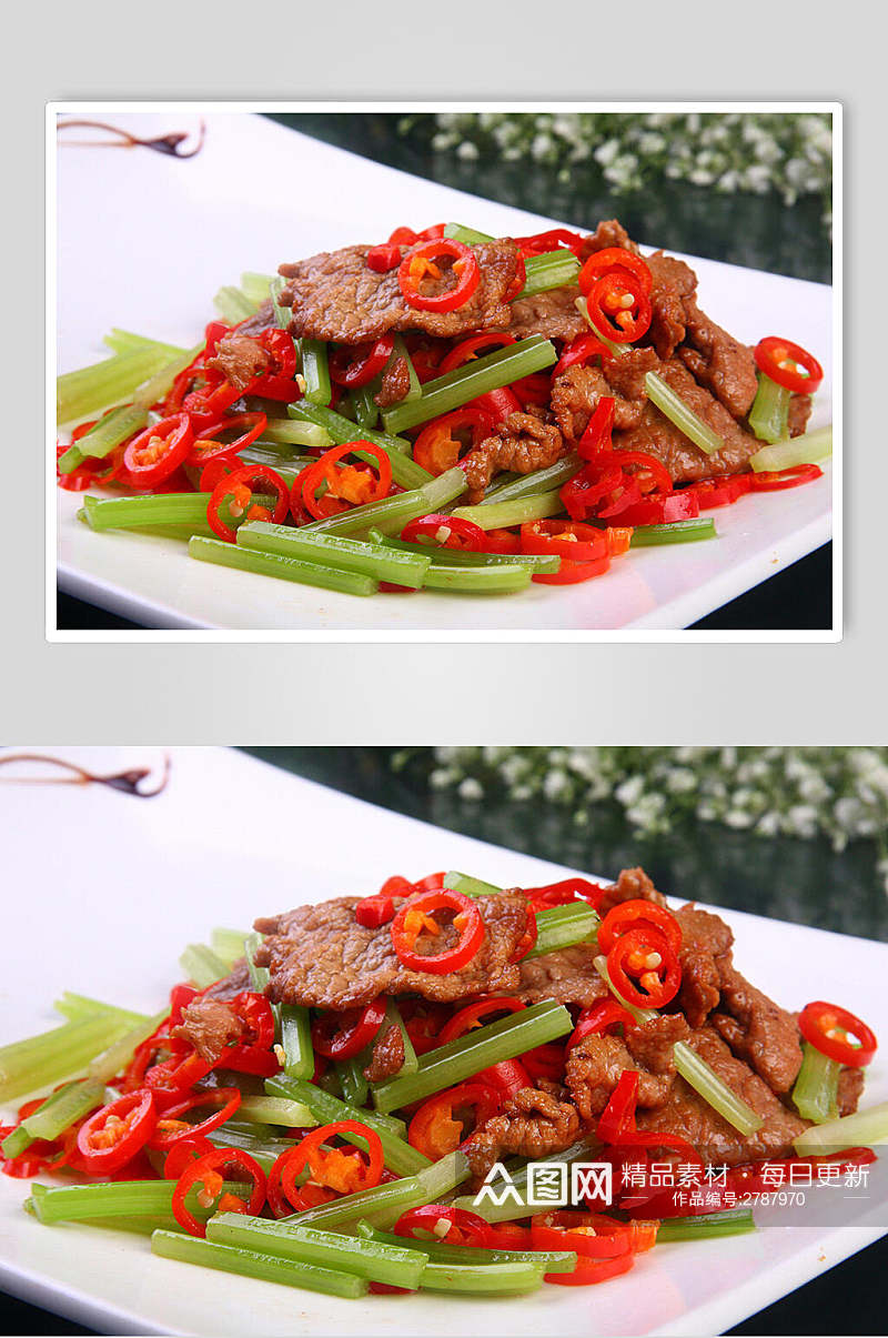 芹菜小炒黄牛肉食品高清图片素材