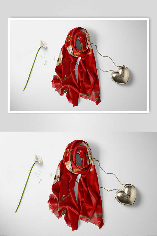 花朵爱心吊坠红色丝巾丝绸布料样机