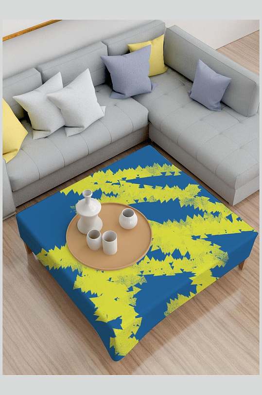 时尚蓝黄沙发清新创意大气桌布样机