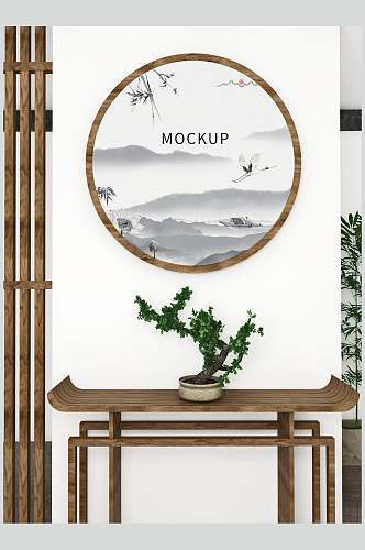 植物仙鹤大气中式家具装饰画样机