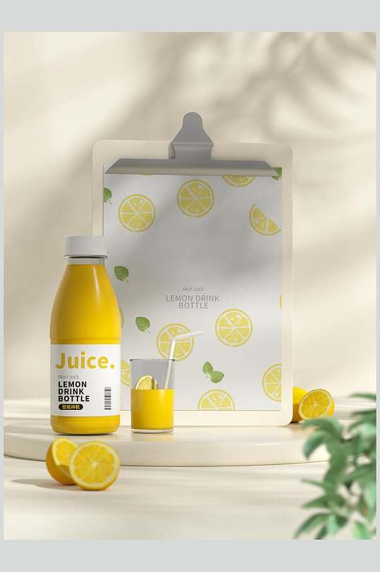 橙汁瓶装吸管植物黄礼盒展示VI样机