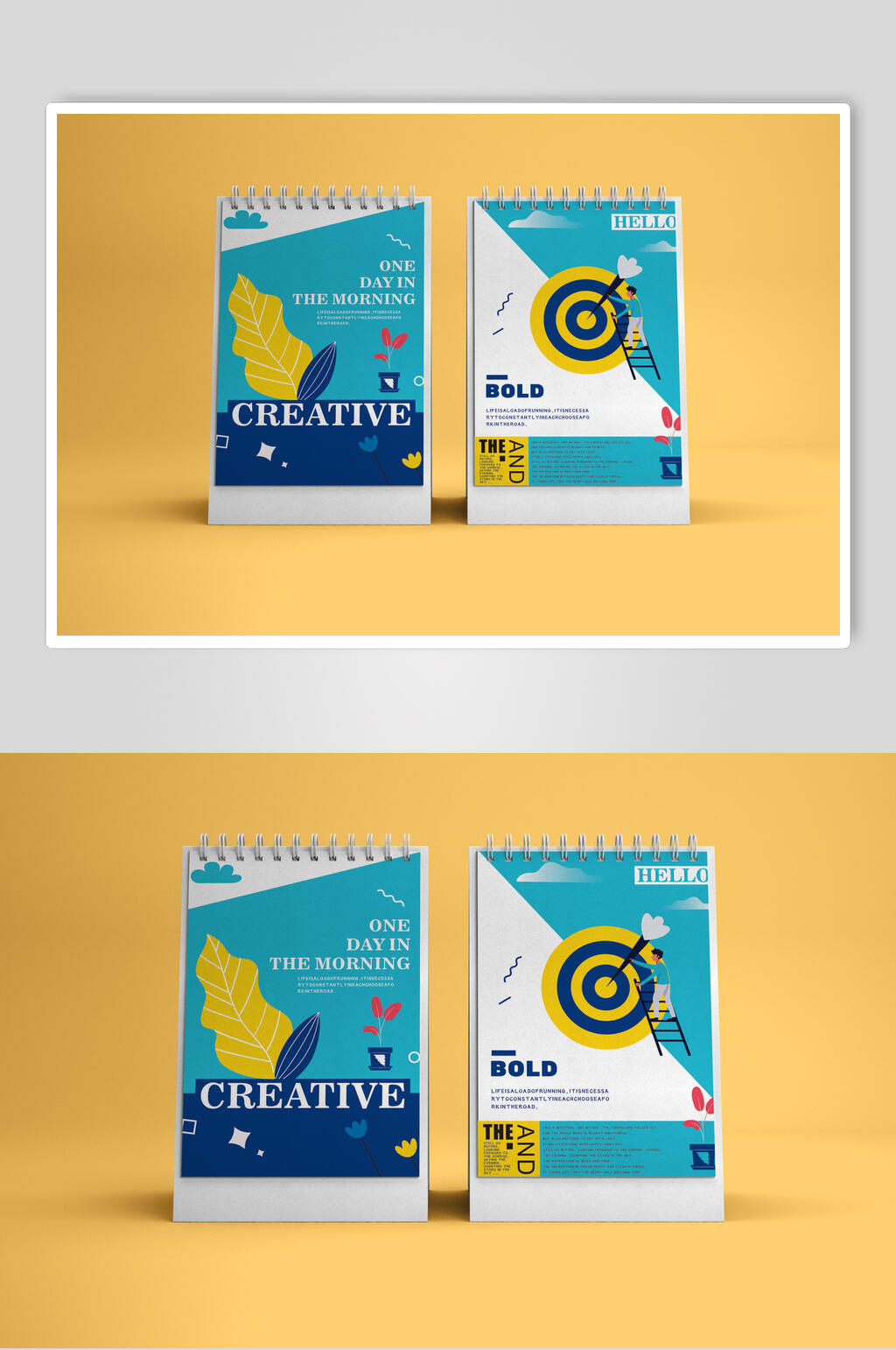 素雅时尚蓝黄英文创意大气日历样机素材