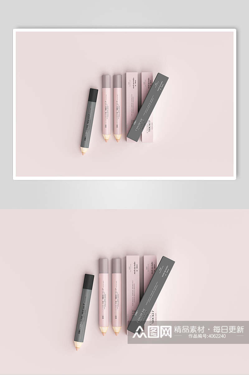 粉色铅笔化妆品护肤品美妆包装样机素材