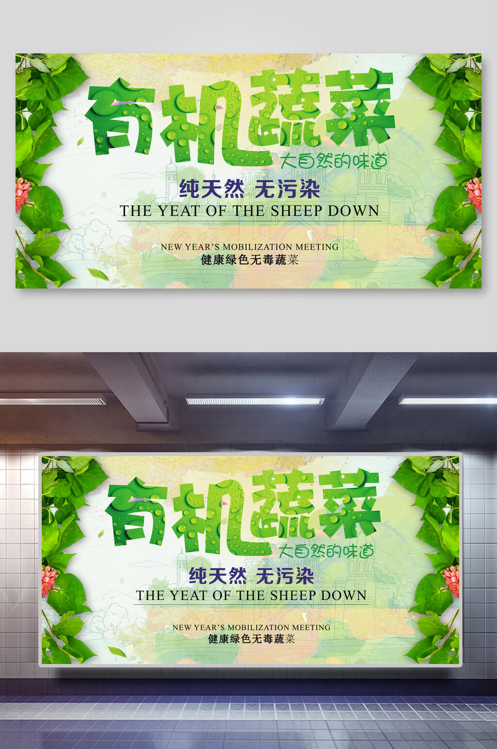 清新绿色有机蔬菜展板素材