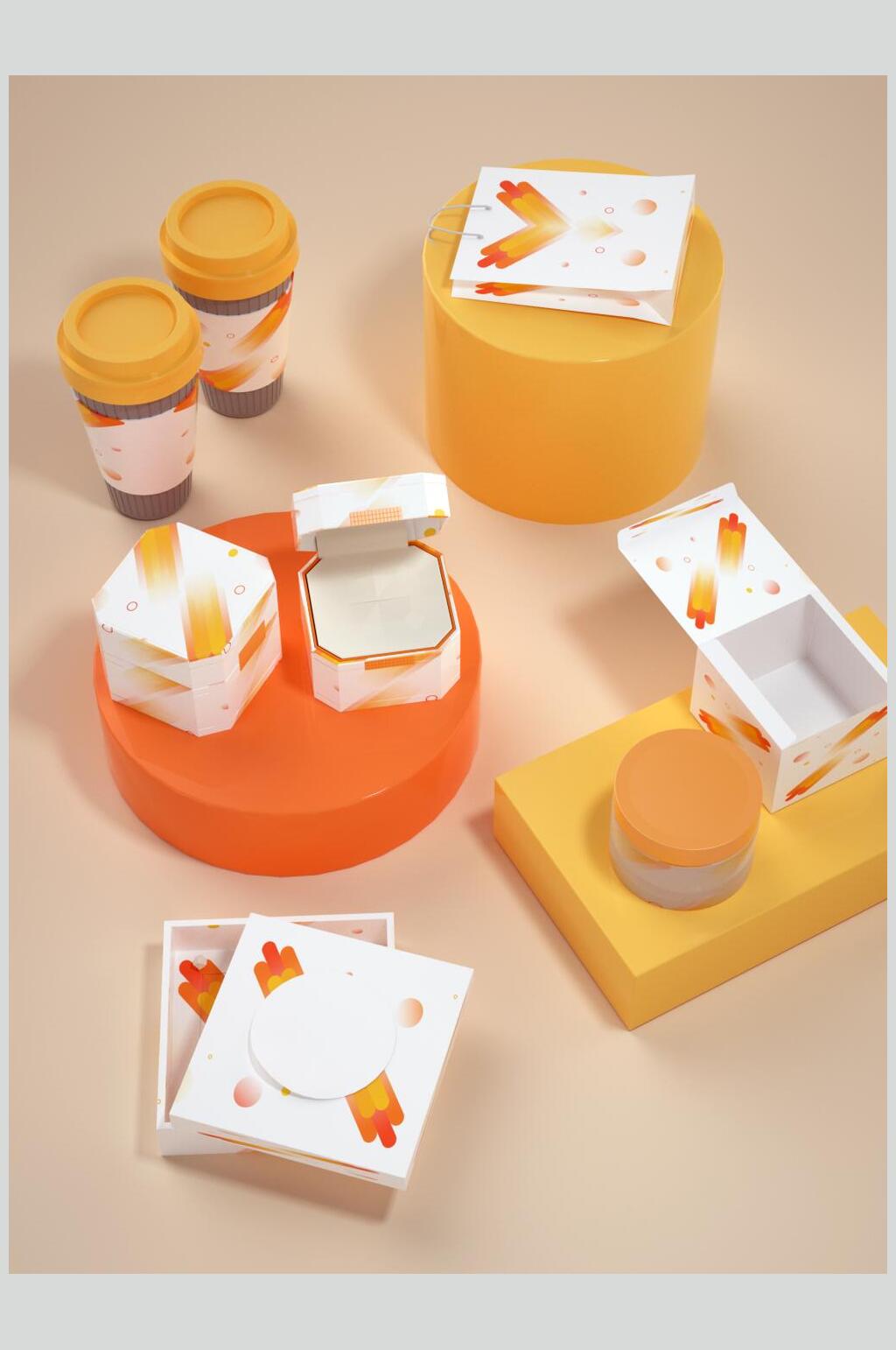 清新杯子换首歌创意礼盒展示VI样机素材