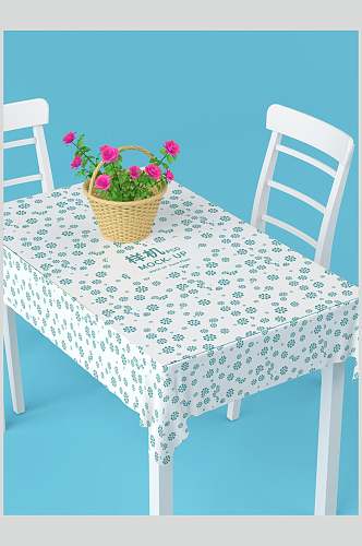 椅子植物花朵创意大气蓝色桌布样机