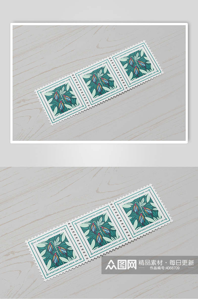 绿色邮票贴纸样机素材
