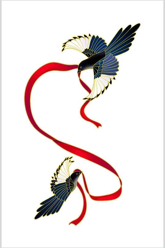 丝绸红蓝创意高端简约七夕插画素材