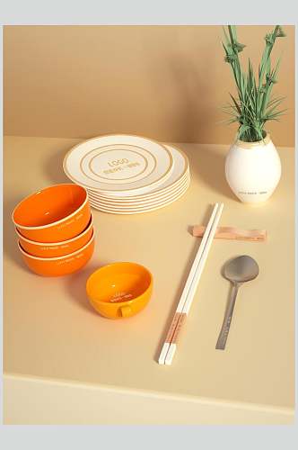 橘色陶瓷餐具样机