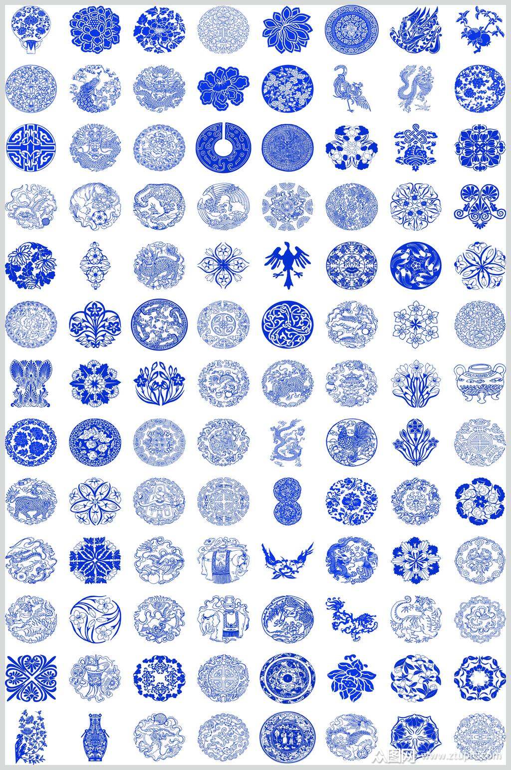 中式高端青花瓷图案素材