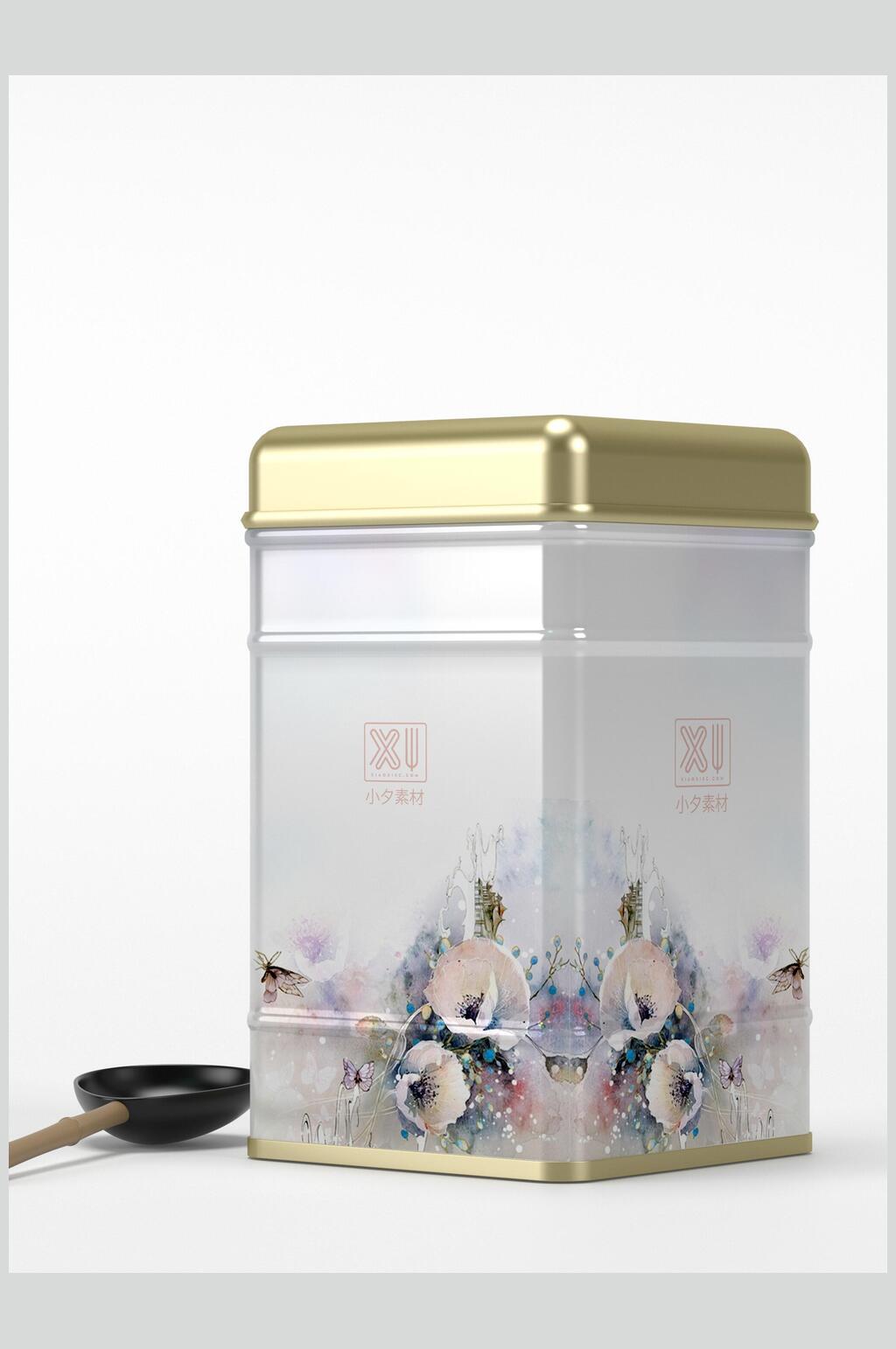 花卉铁罐茶叶样机设计素材