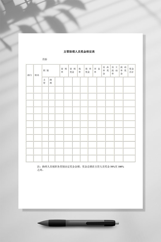 主管助理人员奖金核定工资表WORD
