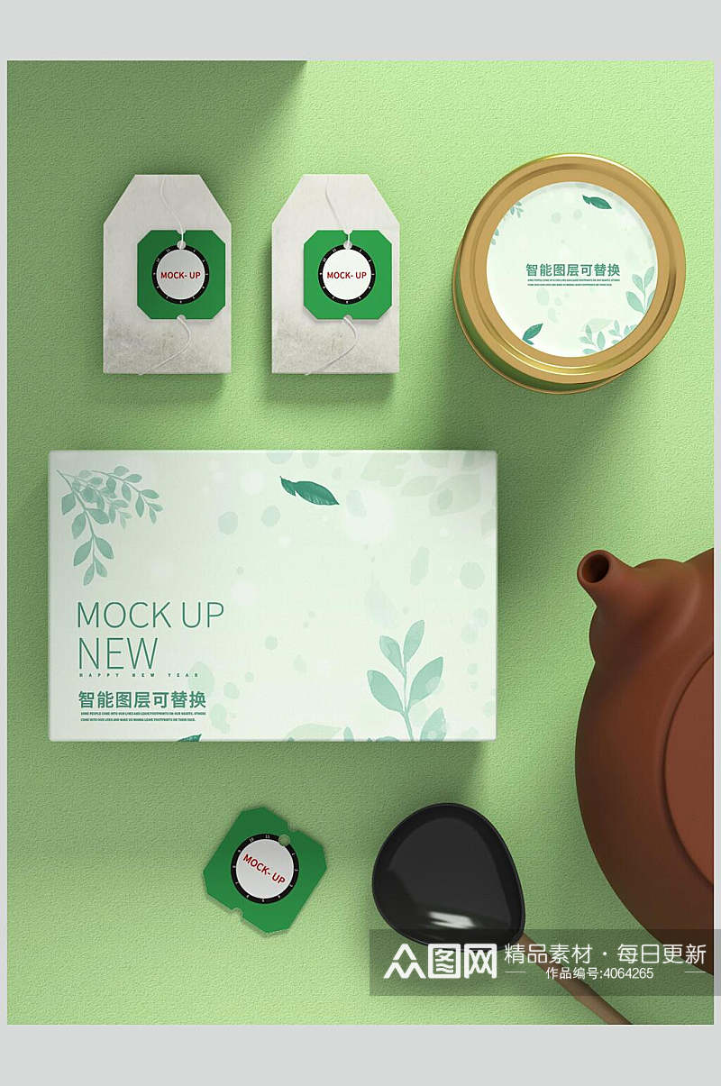 绿色茶叶品牌VI包装样机素材