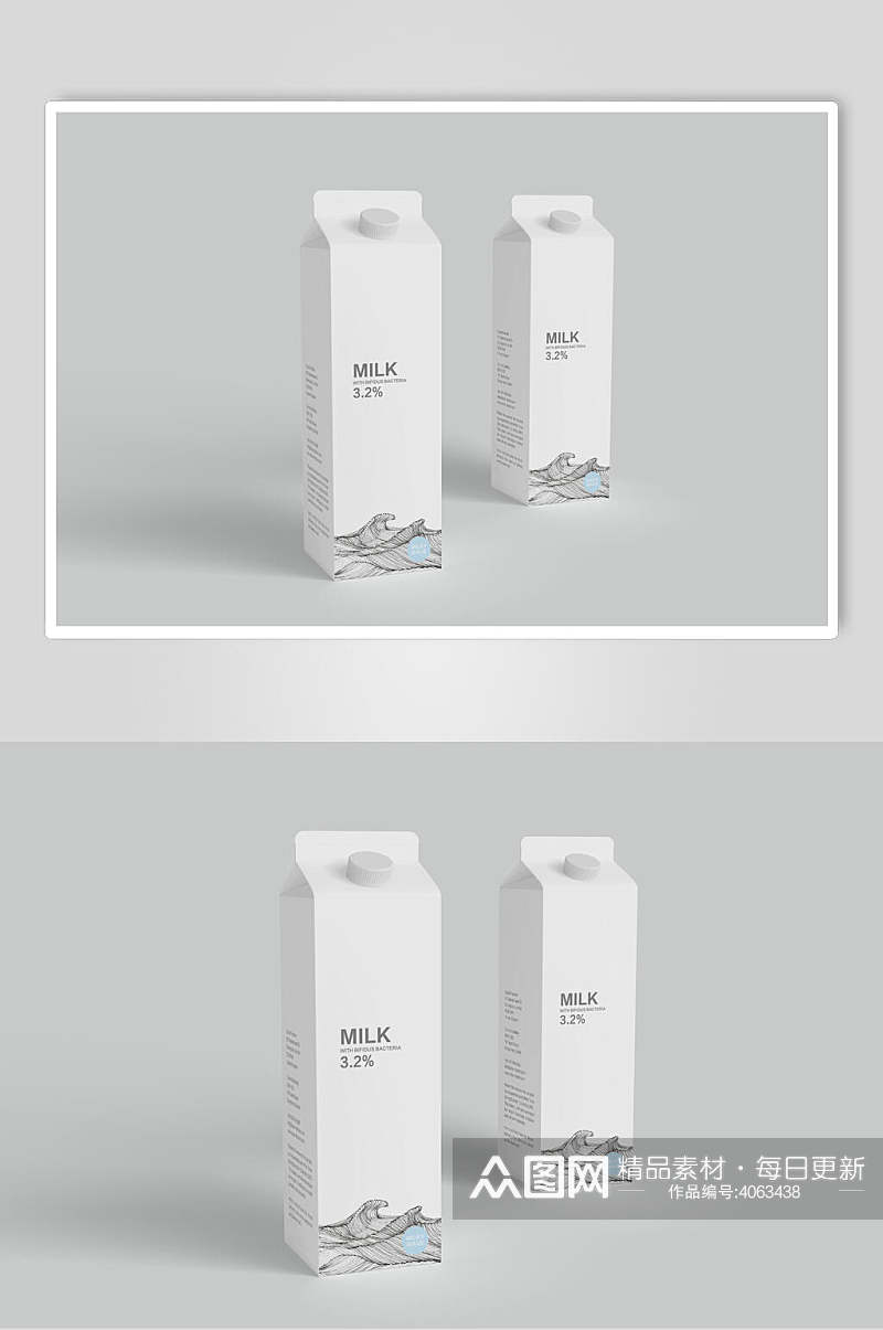 清新简约灰时尚牛奶酸奶包装盒样机素材