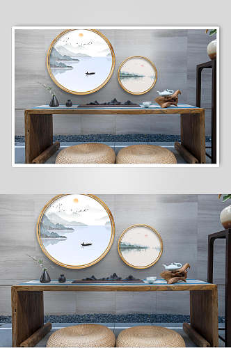 山水中式家具装饰画样机