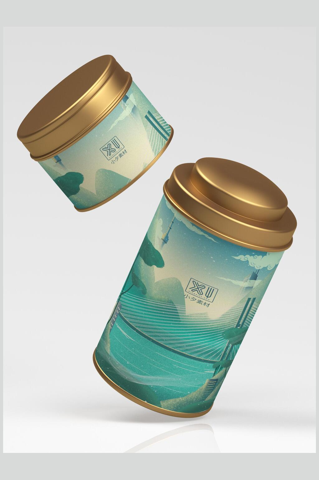斜靠茶叶样机设计素材