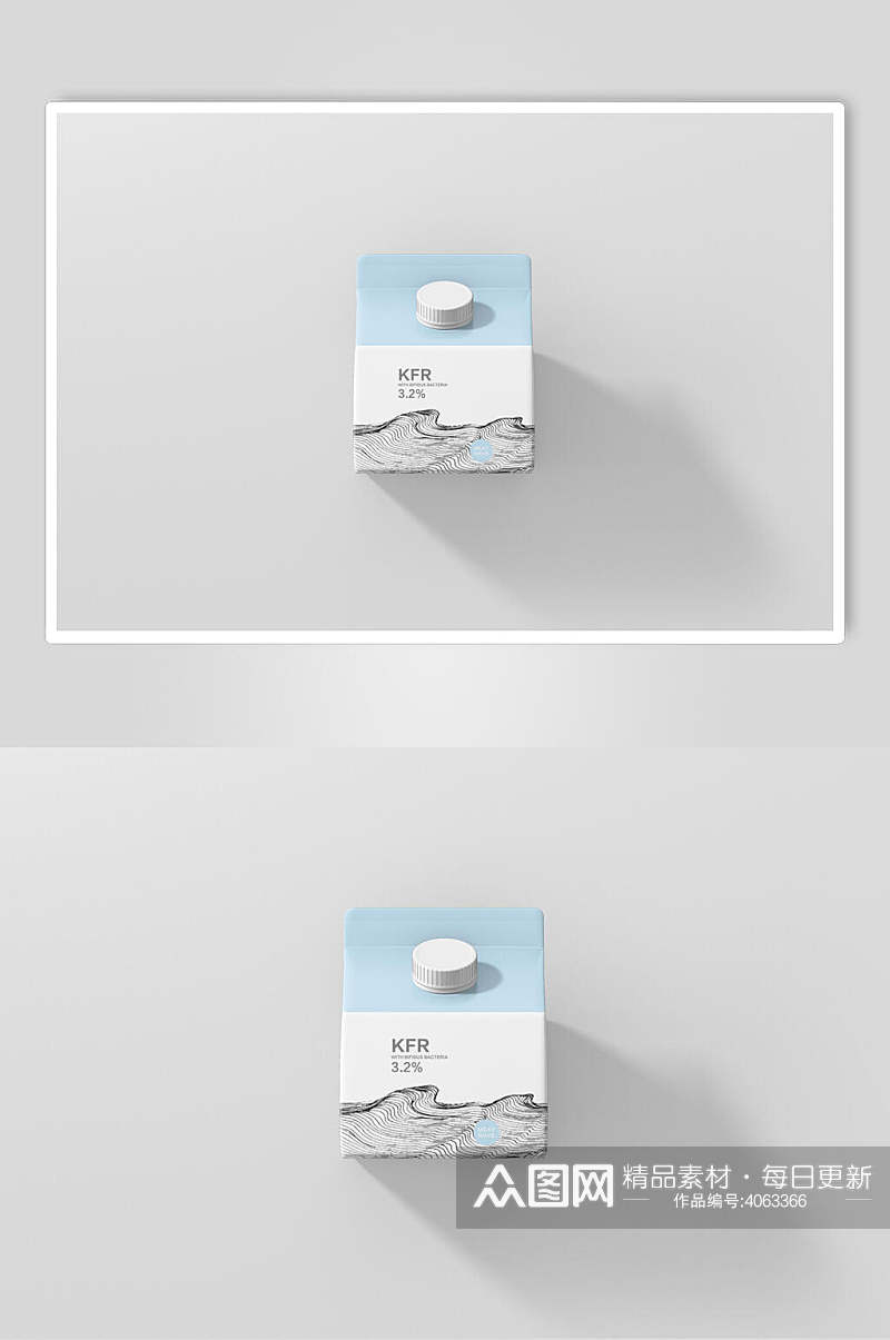 简约蓝灰创意牛奶酸奶包装盒样机素材