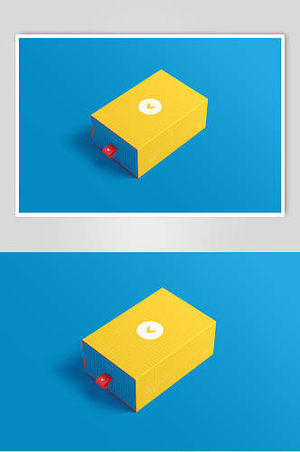 长方形立体黄色蓝色高端礼盒样机