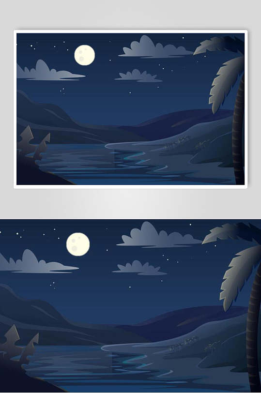 简约高端清新大气蓝色手绘风景插画